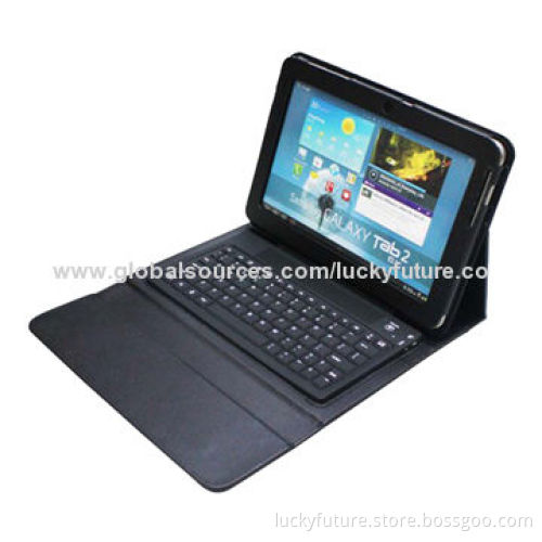 76 Keys Bluetooth V3.0 Silicone Keyboards with Leather Case for Samsung P5100/P5110-Black